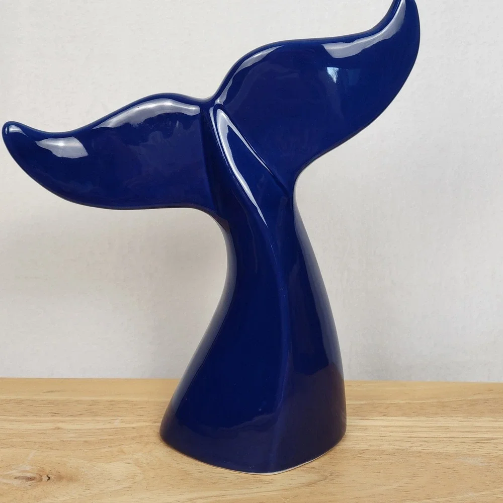 Cobalt Blue Ceramic Whale Tail Figurine - 10